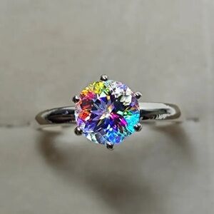 Synthetic Mystic Topaz Solitaire Ring 14k Gold Plated